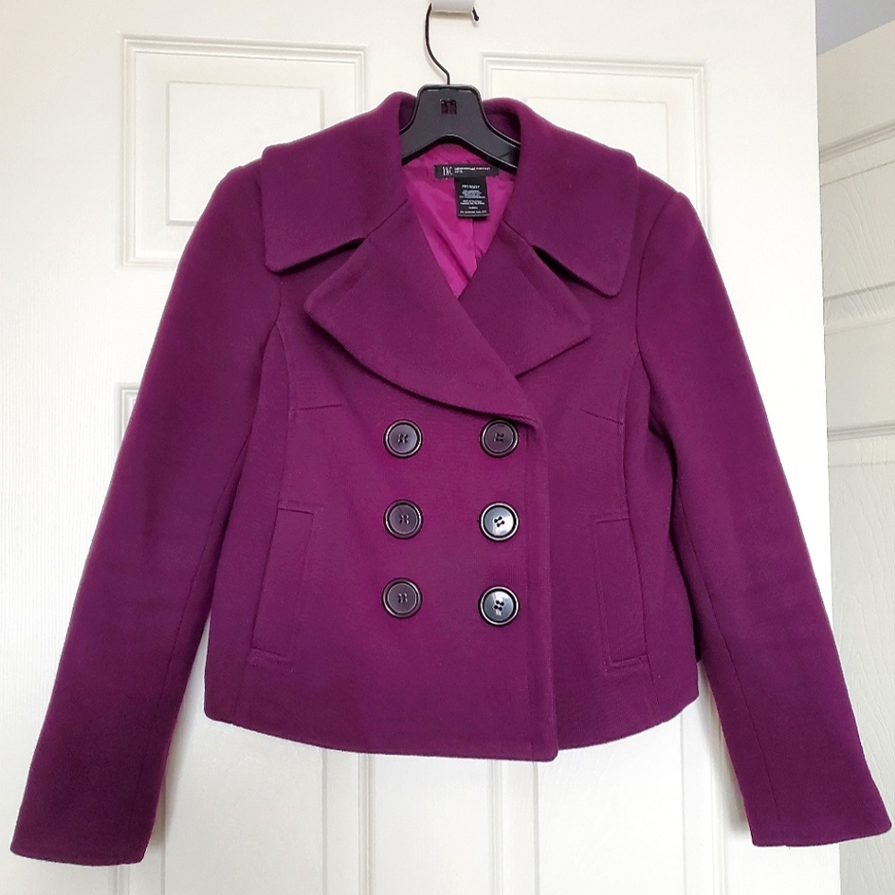 INC International Concepts cotton purple jacket Petite XS PXS short peacoat